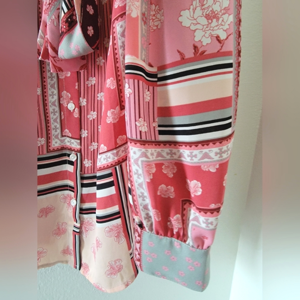 Talbots Patchwork Floral Bow Blouse - image 5